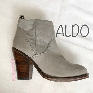 ALDO Gray Suede Block Heel Round Toe Bootie